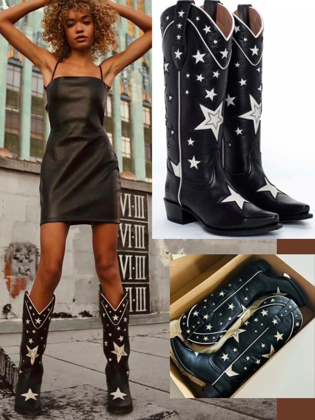Ranch Road Presidio Black White Star Tall Leather Western Cowgirl Cowboy Boots — image 2 of 8